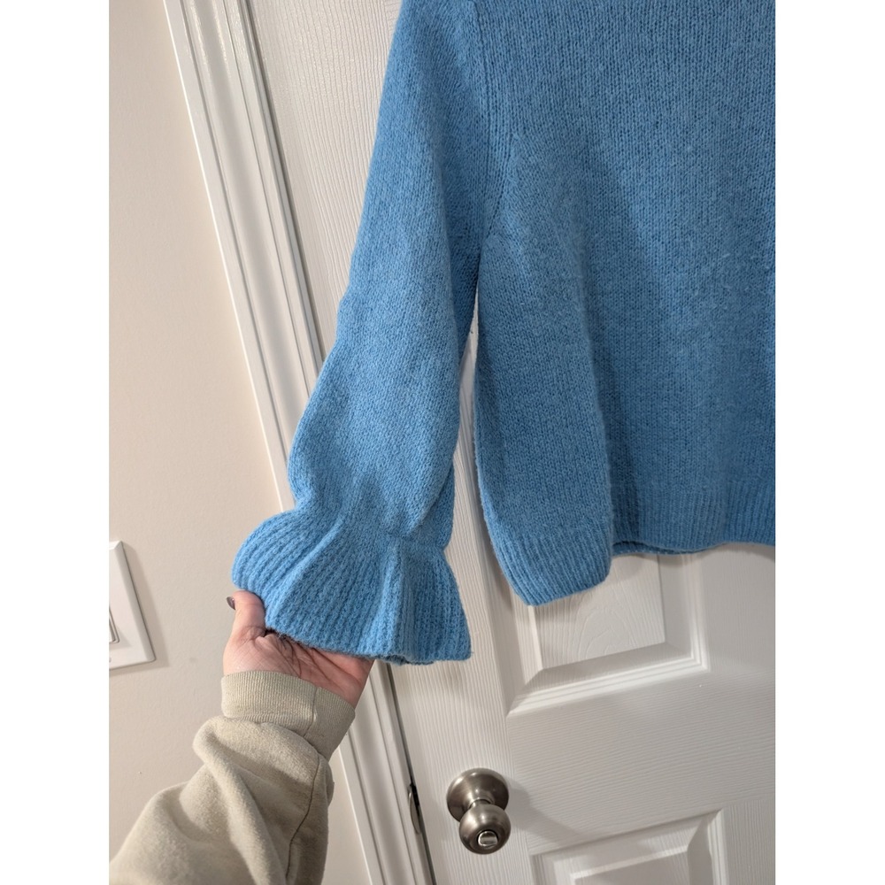 Nation LTD, Antoinette Flounce Wrist Sweater, Sm, Cornflower Blue, Wool/Alpaca - Picture 5 of 7